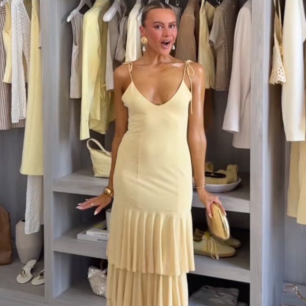 Zara  Ruffled Maxi Dress Yelliw Size S - Picture 10 of 16